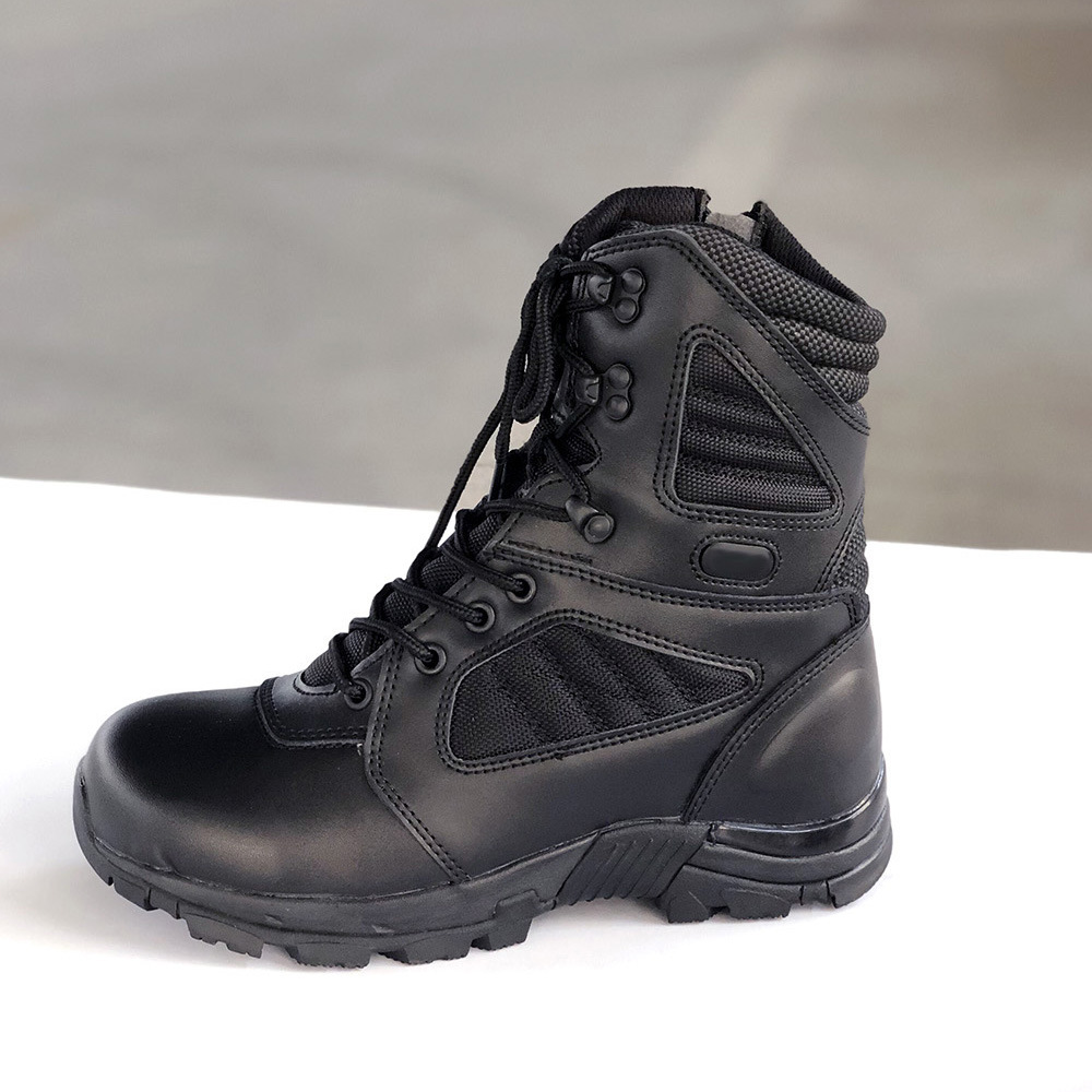 DF stock Black Cow leather black tactical boots long hiking boots genuine leather with side zip or no zip