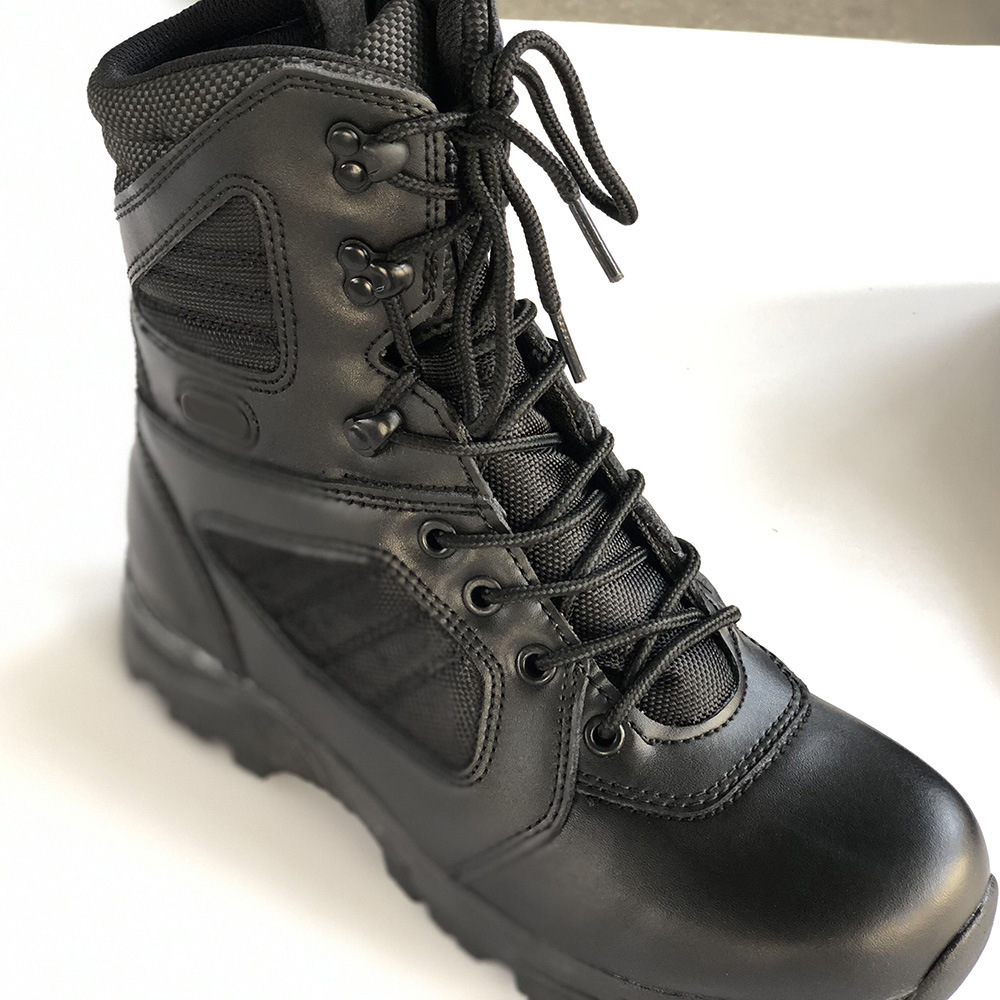 DF stock Black Cow leather black tactical boots long hiking boots genuine leather with side zip or no zip