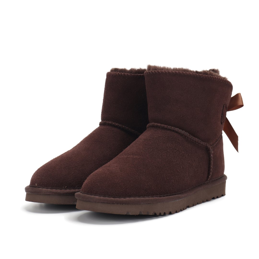 QY10231 New 2024 Winter leather women's mid-calf GG snow boots with bow