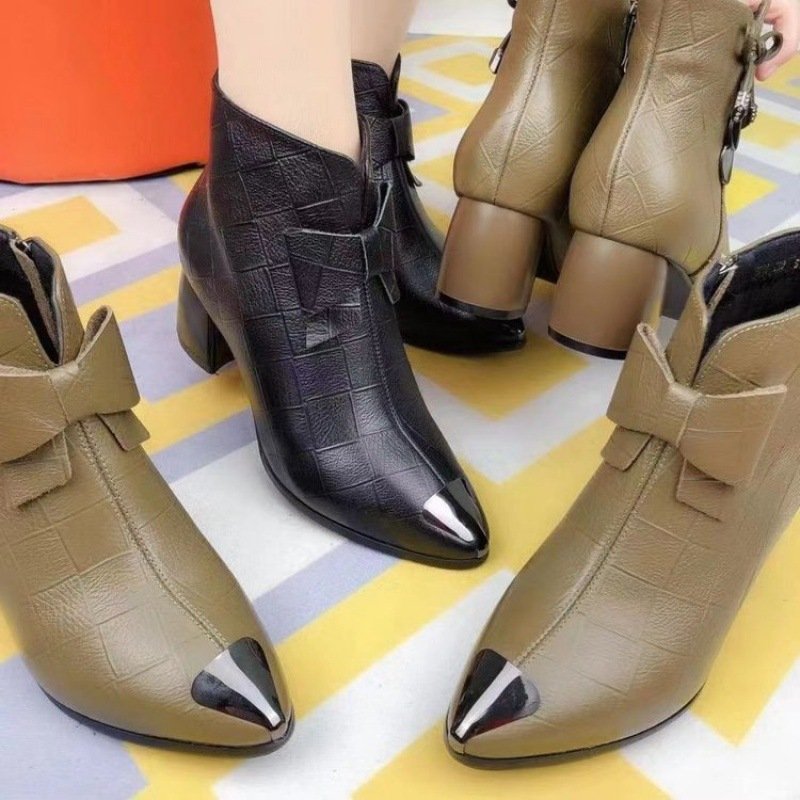 Xuanhui Fashion Buckle Strap Pu Leather Comfortable Ladies Shoes Thick Sole black high heel Ankle Boots For Women