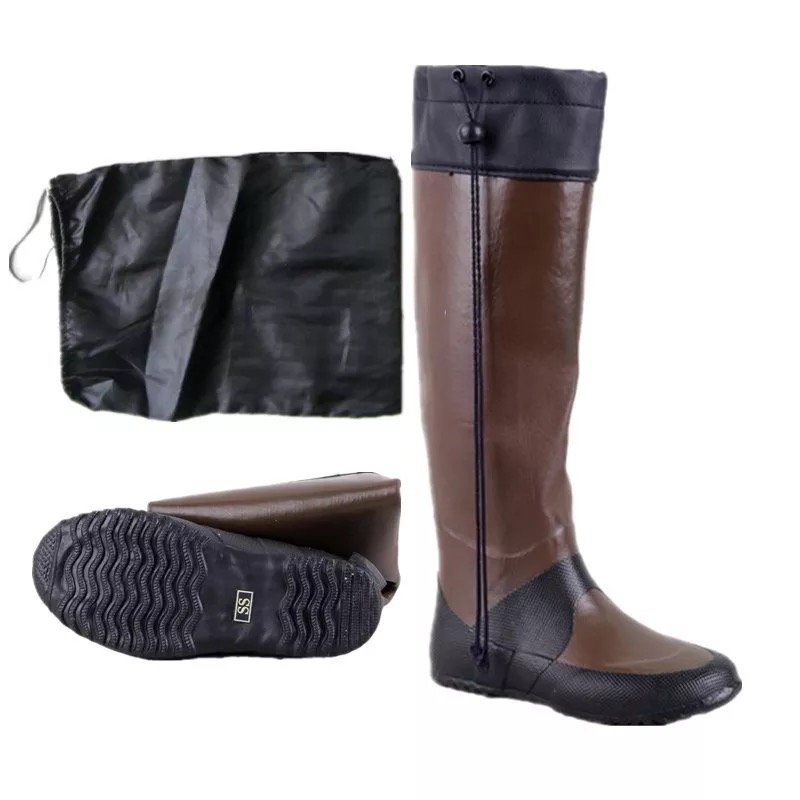 FACTORY FOLDABLE RUBBER KNEE HIGH RAIN BOOTS FOR JAN