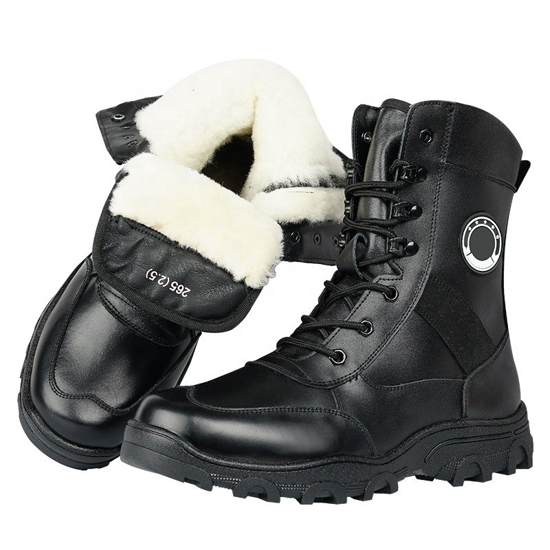 Snow Anti-Skid Steel Buckle Side Zipper 8 Inches About 20.3 Cm Black Men's Rubber Soled Tactical Boots