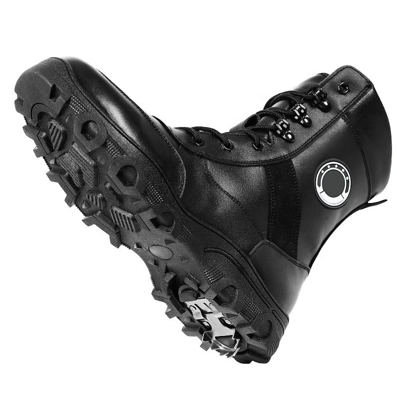 Snow Anti-Skid Steel Buckle Side Zipper 8 Inches About 20.3 Cm Black Men's Rubber Soled Tactical Boots
