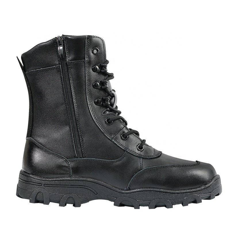 Snow Anti-Skid Steel Buckle Side Zipper 8 Inches About 20.3 Cm Black Men's Rubber Soled Tactical Boots
