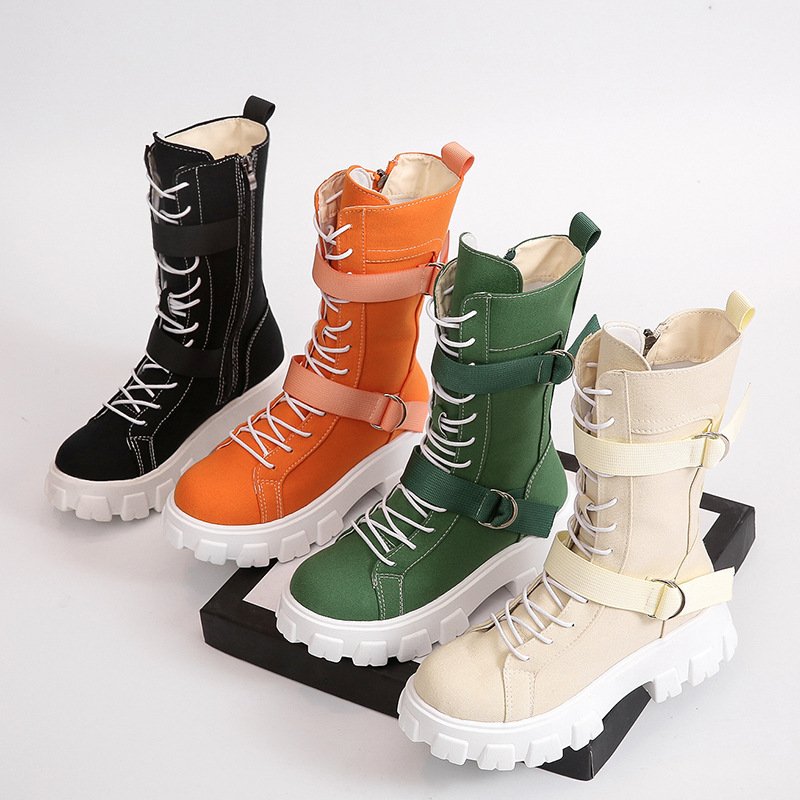 Martin boots 2021 autumn British style breathable single boots thick-soled inner increased canvas high-top knight boots