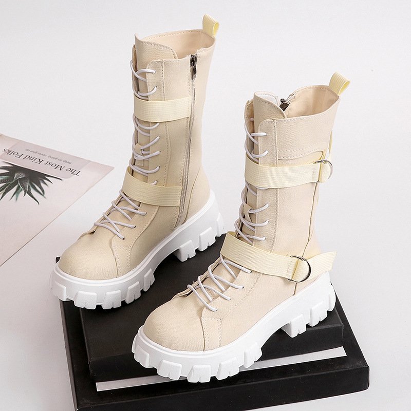 Martin boots 2021 autumn British style breathable single boots thick-soled inner increased canvas high-top knight boots