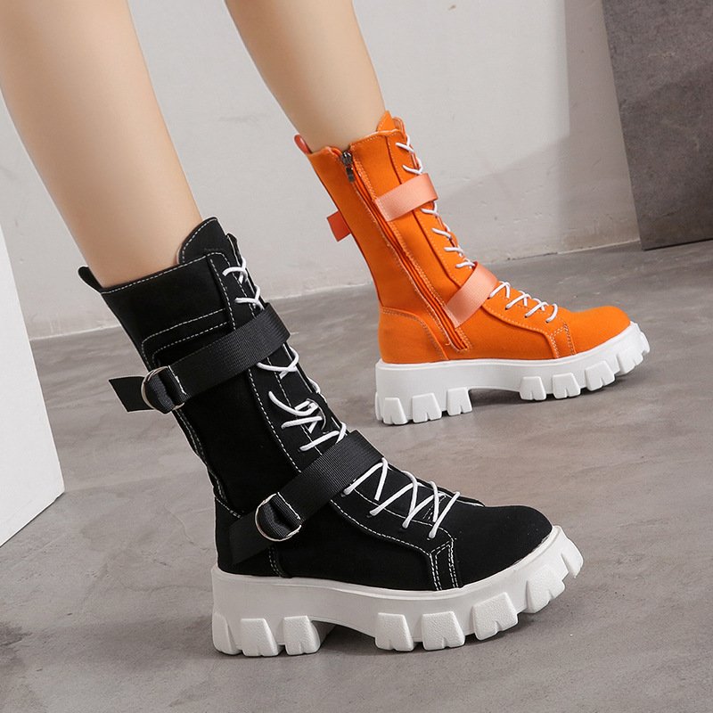 Martin boots 2021 autumn British style breathable single boots thick-soled inner increased canvas high-top knight boots