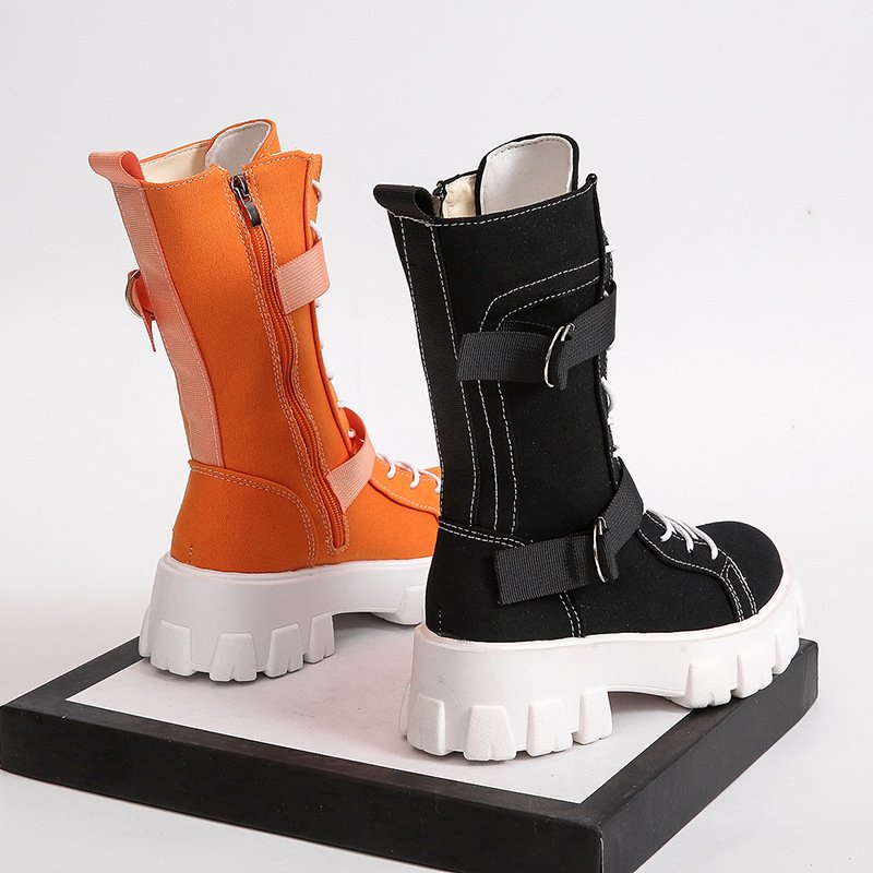 Martin boots 2021 autumn British style breathable single boots thick-soled inner increased canvas high-top knight boots