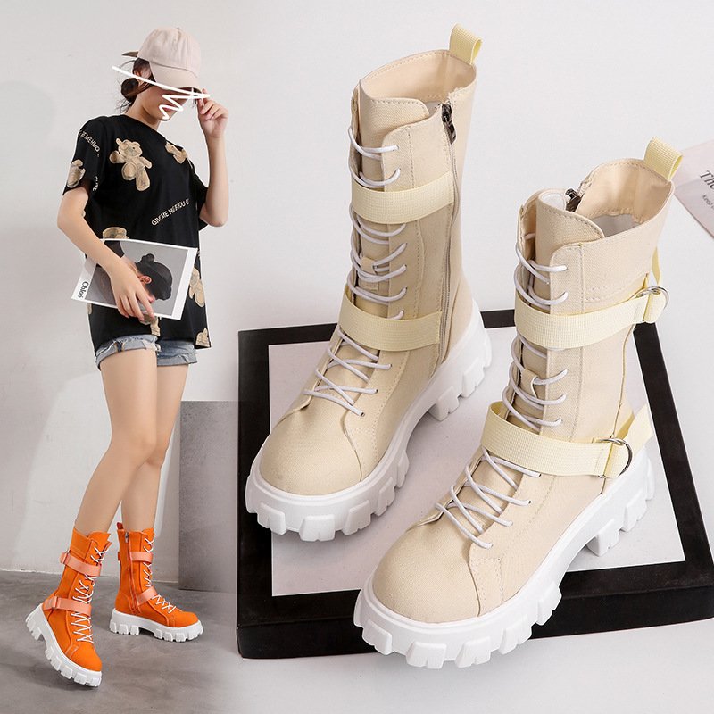 Martin boots 2021 autumn British style breathable single boots thick-soled inner increased canvas high-top knight boots
