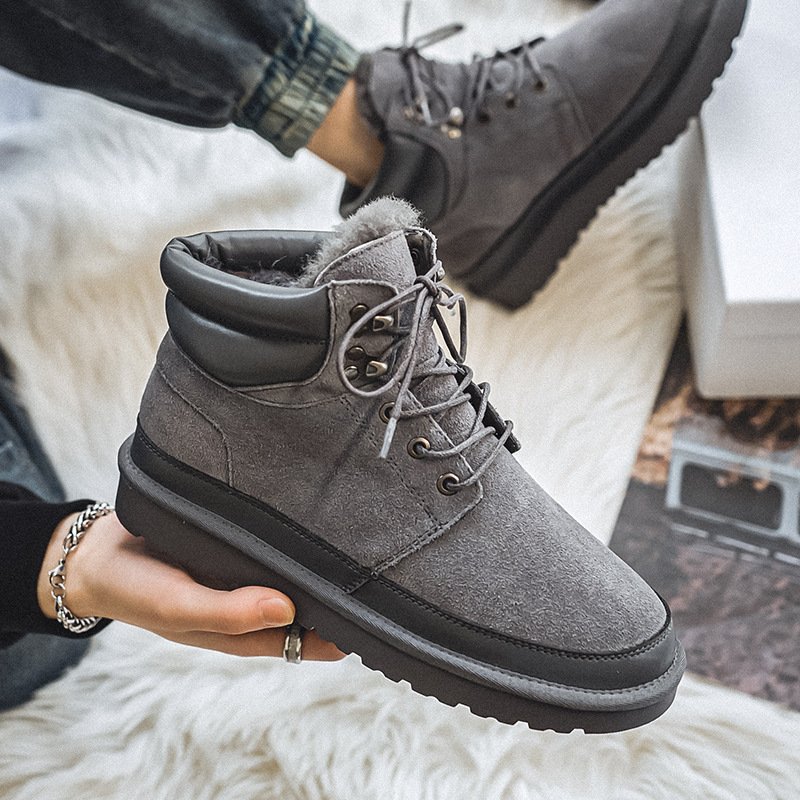 Boots Snow boots men's winter new beef suede waterproof leather slip-on thick velvet warm cotton shoes