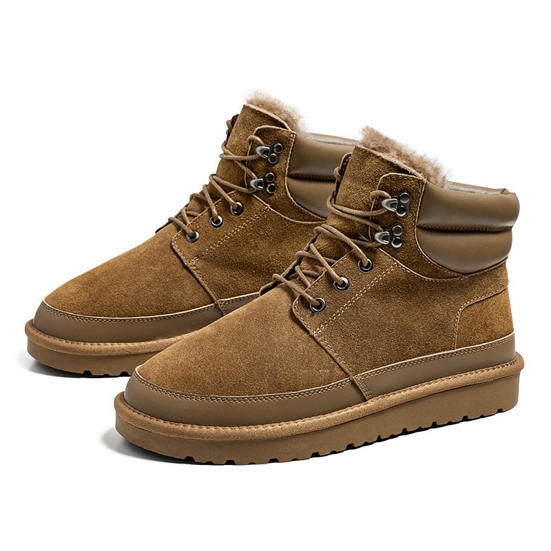 Boots Snow boots men's winter new beef suede waterproof leather slip-on thick velvet warm cotton shoes