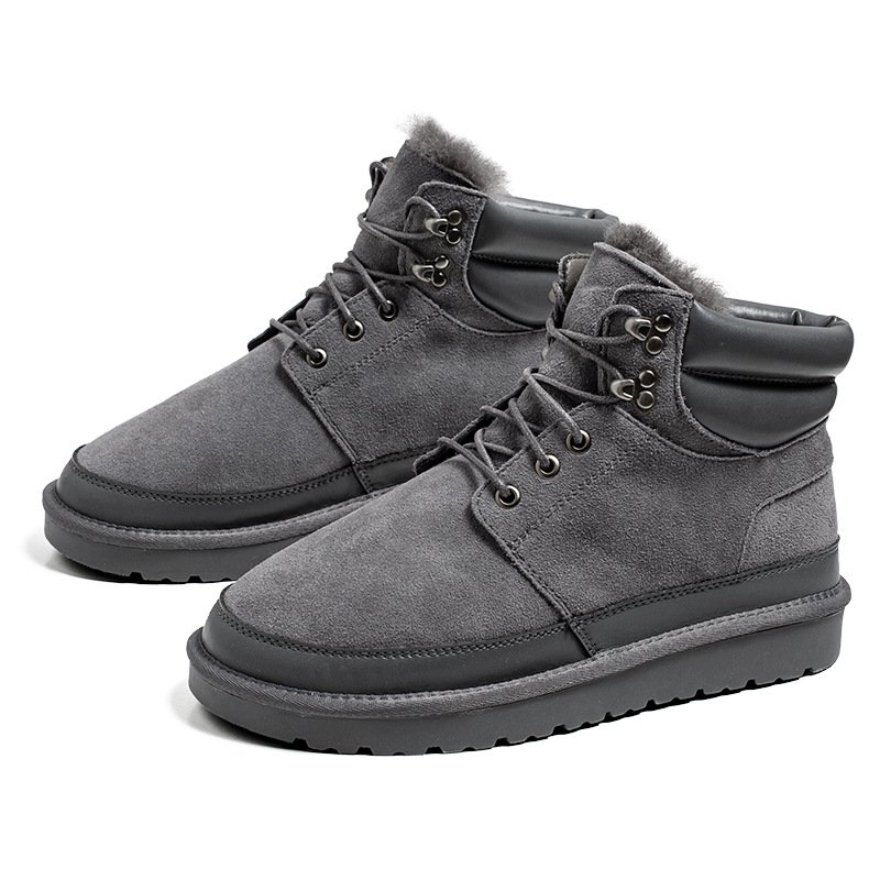 Boots Snow boots men's winter new beef suede waterproof leather slip-on thick velvet warm cotton shoes