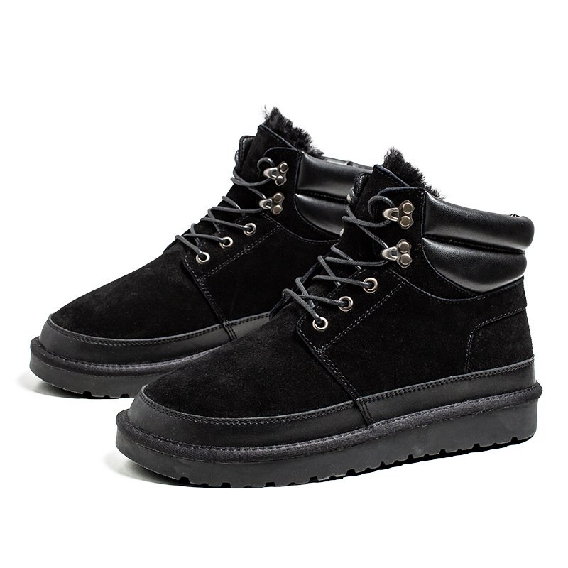 Boots Snow boots men's winter new beef suede waterproof leather slip-on thick velvet warm cotton shoes