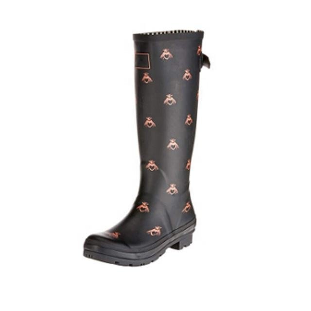 Stylish Trendy Women's Printed Waterproof Rubber Boots Wide Calfs Plus Size Slip-On Autumn Season Cowboy Boot with round Toe