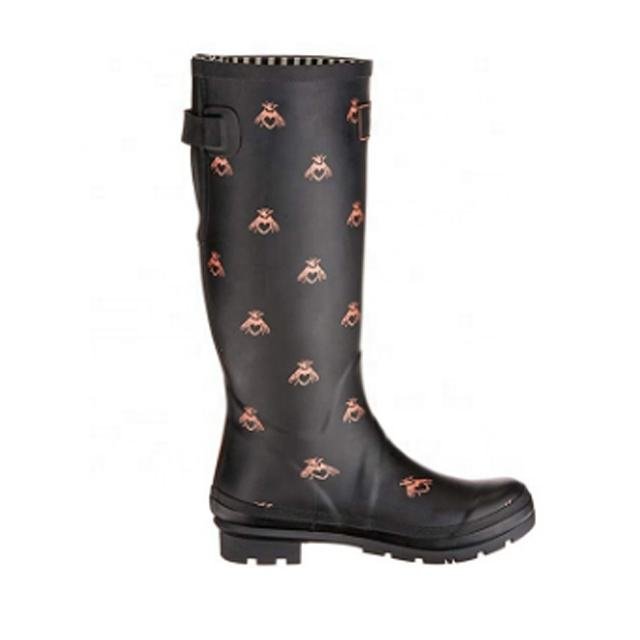Stylish Trendy Women's Printed Waterproof Rubber Boots Wide Calfs Plus Size Slip-On Autumn Season Cowboy Boot with round Toe