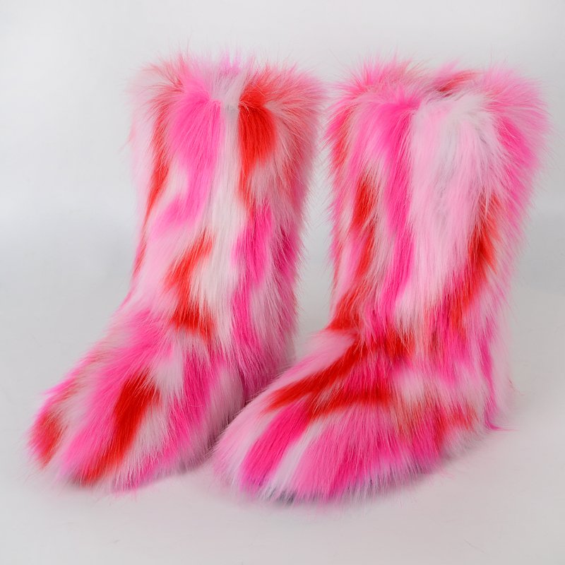 Hot Sale ladies Warm Anti-slip shoes women's Faux fox Fur boot Women outside Snow Half ankle Boots