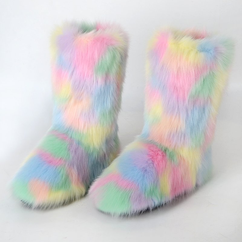 Hot Sale ladies Warm Anti-slip shoes women's Faux fox Fur boot Women outside Snow Half ankle Boots