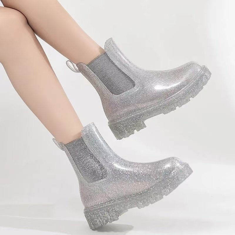Oem Logo Gumboots New Arrival Wellies Waterproof Chelsea Rain Boots Sebs Glittering Women Boot For Women's