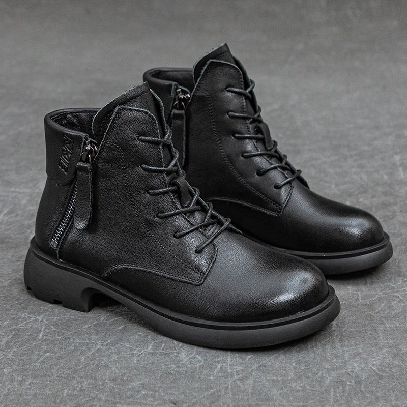 Women's Classic Mid Calf Winter Snow Boot Genuine Leather Wide Shaft Wedge Heel Luxury Women Ankle Boots