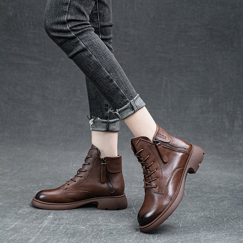 Women's Classic Mid Calf Winter Snow Boot Genuine Leather Wide Shaft Wedge Heel Luxury Women Ankle Boots
