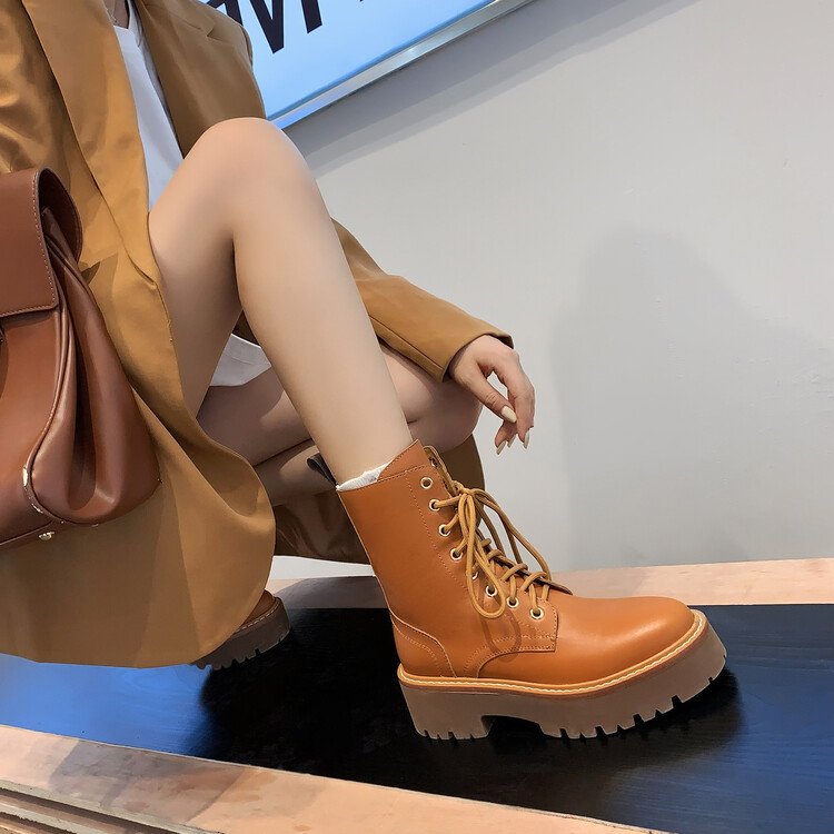Cialisa Handmade Brown Black Ladies Shoes Genuine Leather Platform Flats Chunky Heels Winter Women Boots Ankle & Bootie