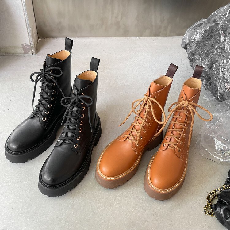Cialisa Handmade Brown Black Ladies Shoes Genuine Leather Platform Flats Chunky Heels Winter Women Boots Ankle & Bootie