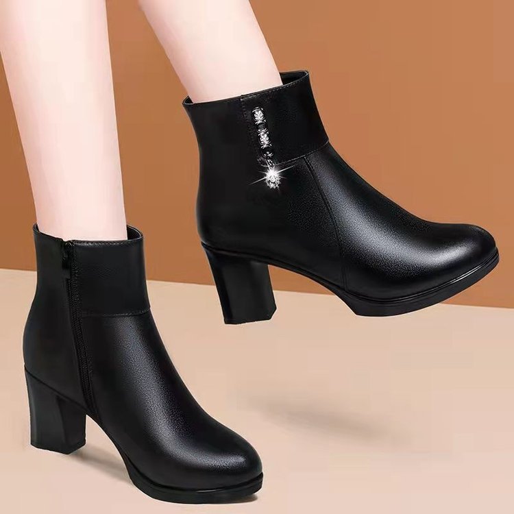 Xuanhui Latest Version Winter short thick heel fashion pu leather ladies high-heeled women's Ankle boots