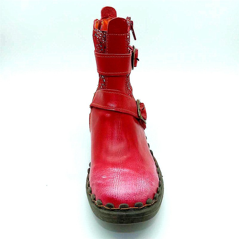 Autumn New Casual Low Top Red Ankle Women's Leather Boots