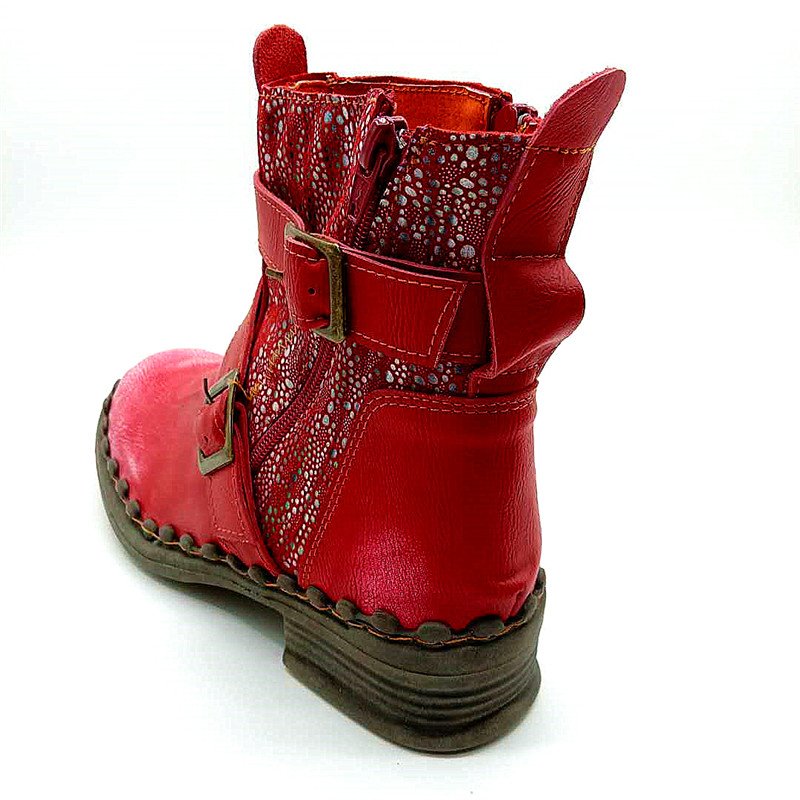 Autumn New Casual Low Top Red Ankle Women's Leather Boots