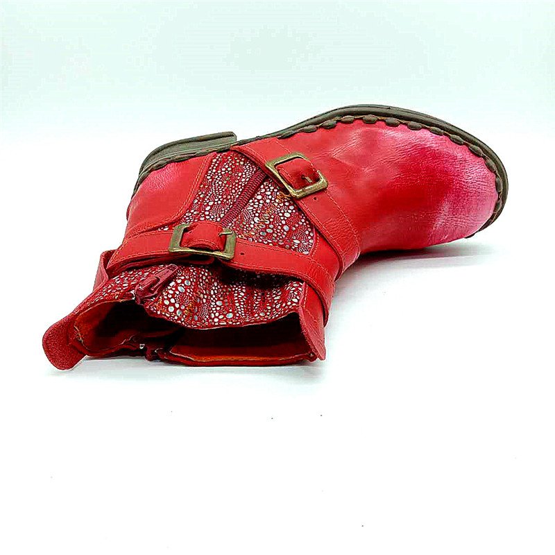 Autumn New Casual Low Top Red Ankle Women's Leather Boots