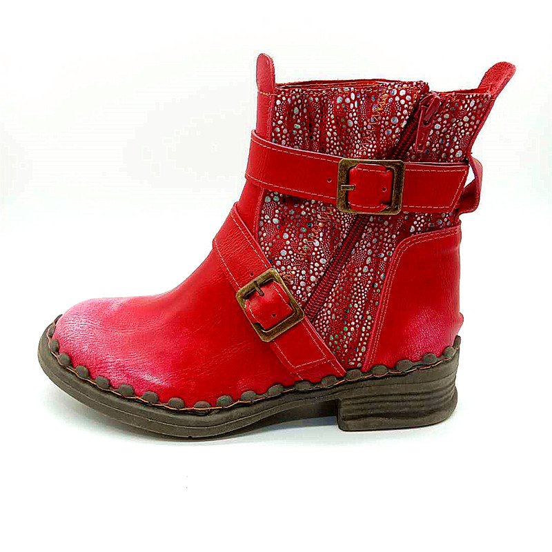 Autumn New Casual Low Top Red Ankle Women's Leather Boots