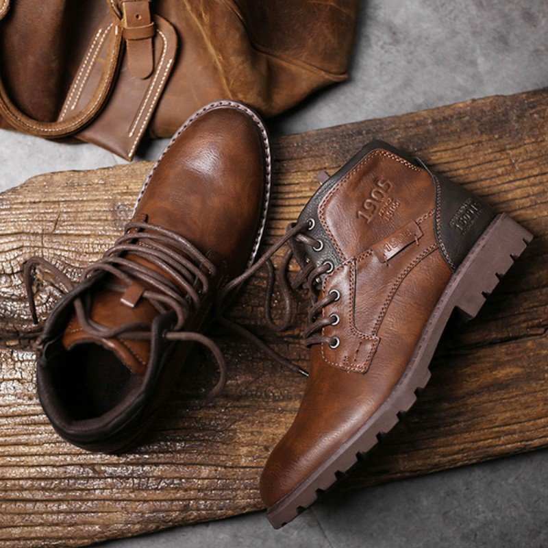 Dropshipping Custom Logo Casual Fashion Platform Chelsea Boots Vintage Brown Leather Chukka Boots for Men
