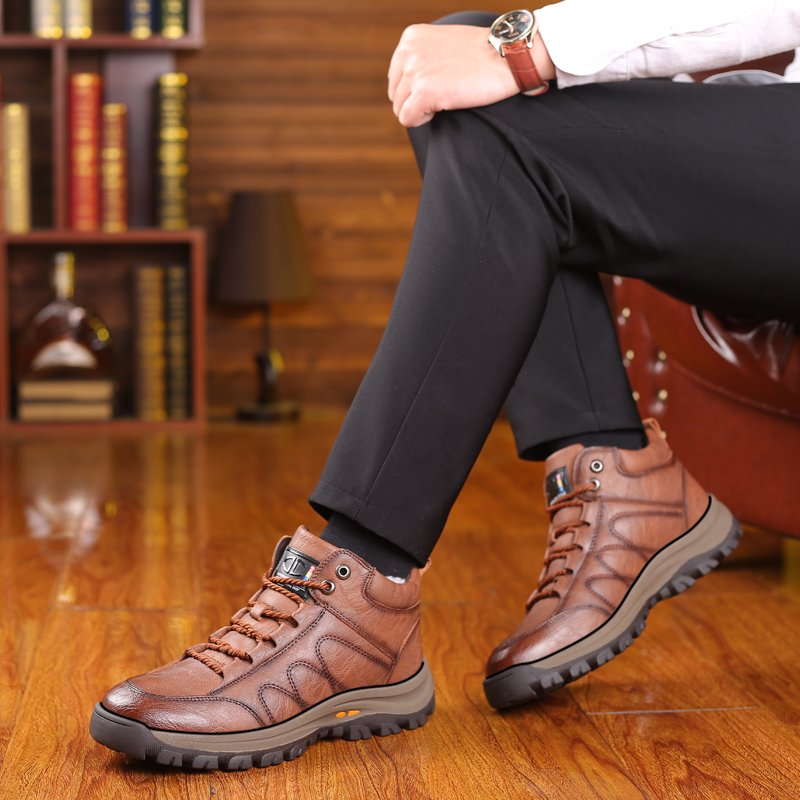 New Design Walking shoes Leather winter boots lace up For Men Ankle Boots Made In China