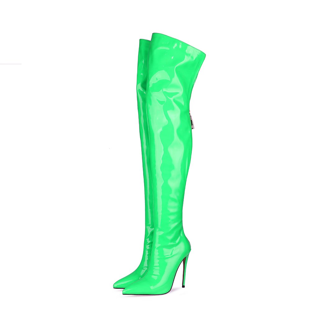 Stivali Donna Women Jelly Patent Leather Pointy Toe Stiletto Heel Over The Knee Boots Elegant Winter Thigh High Boots For Ladies