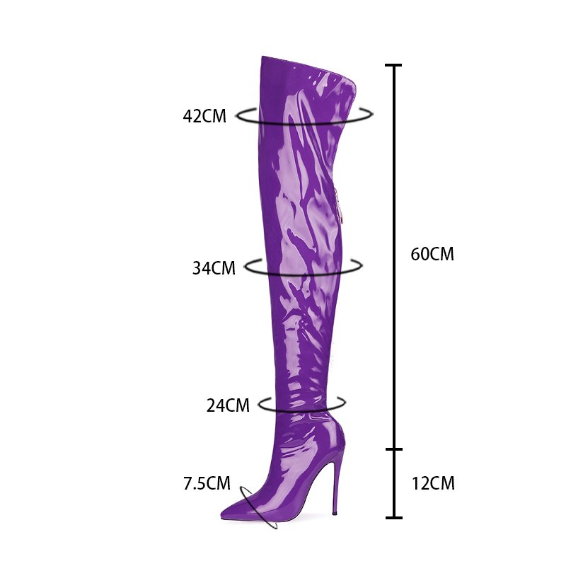 Stivali Donna Women Jelly Patent Leather Pointy Toe Stiletto Heel Over The Knee Boots Elegant Winter Thigh High Boots For Ladies