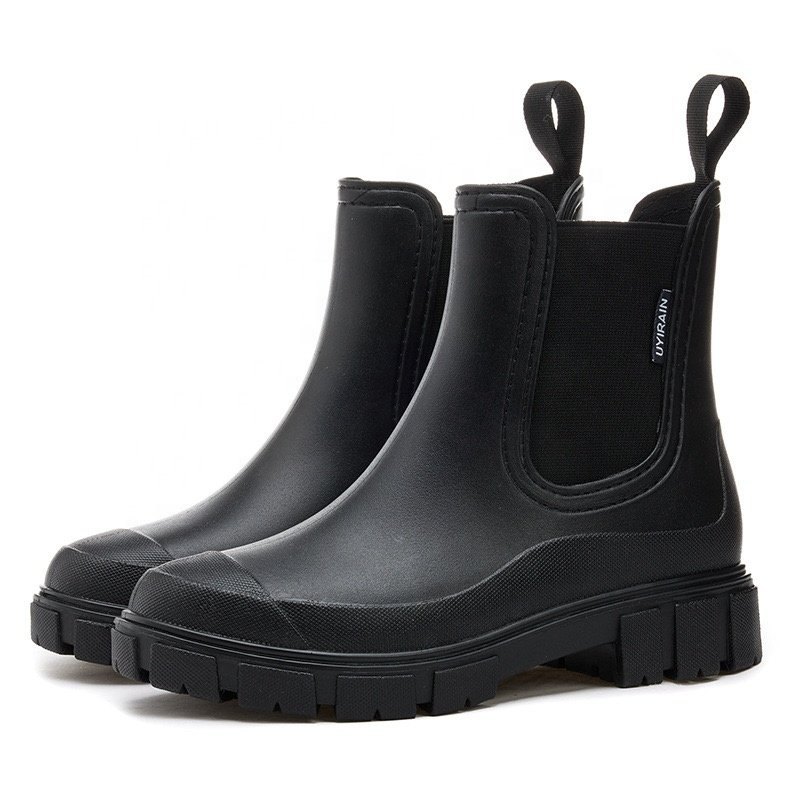 Good End Price Promotional Elastic Mouth Ankle Mid Top Waterproof Chelsea Boots Non-Slip Women'S Rain Shoes