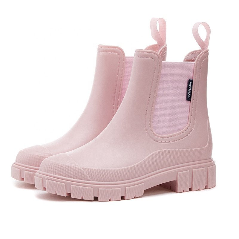 Good End Price Promotional Elastic Mouth Ankle Mid Top Waterproof Chelsea Boots Non-Slip Women'S Rain Shoes