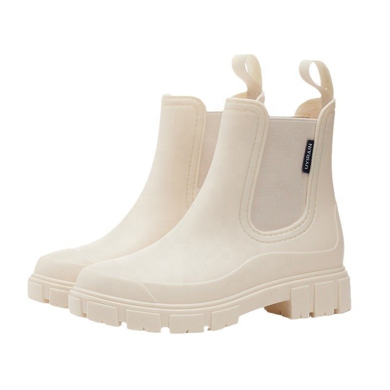 Good End Price Promotional Elastic Mouth Ankle Mid Top Waterproof Chelsea Boots Non-Slip Women'S Rain Shoes