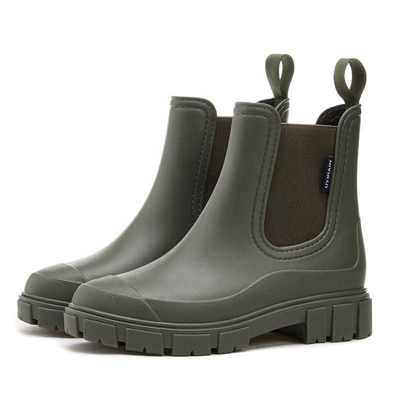 Good End Price Promotional Elastic Mouth Ankle Mid Top Waterproof Chelsea Boots Non-Slip Women'S Rain Shoes