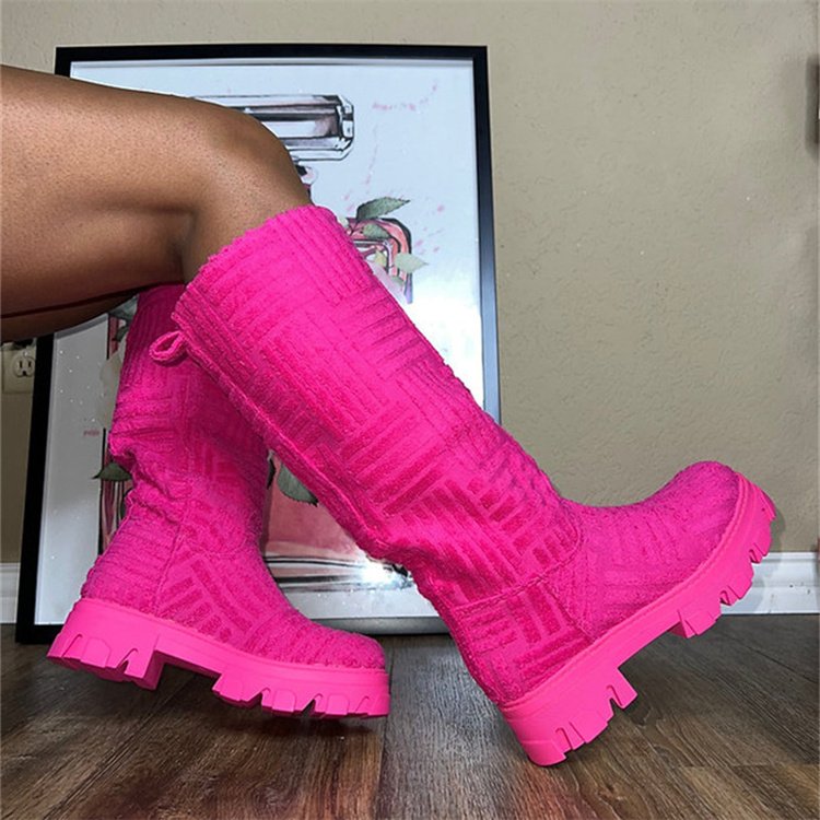 New Toweling Ladies Knee High Boots Fashion Round Toe Platform Women's Boots Party Sexy Shoes Woman