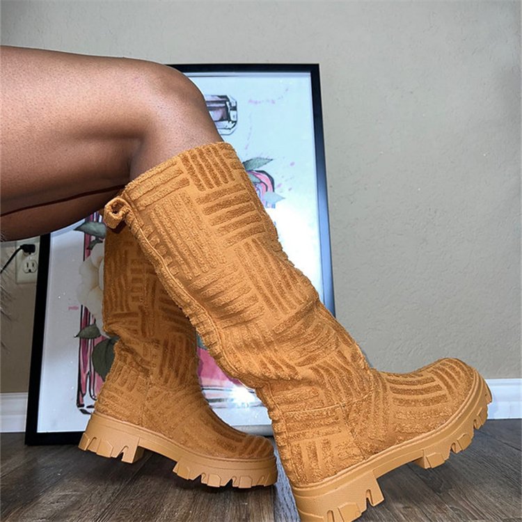 New Toweling Ladies Knee High Boots Fashion Round Toe Platform Women's Boots Party Sexy Shoes Woman