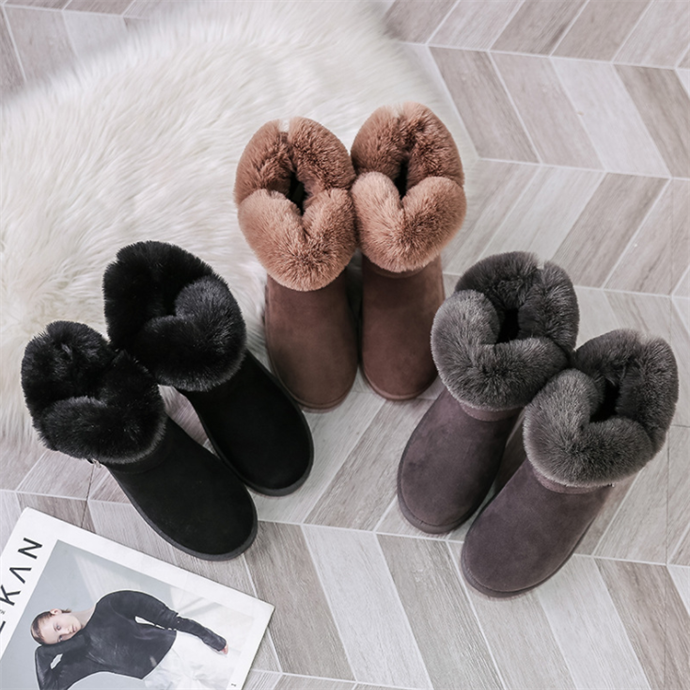Snow Boots Ladies Fur One Winter Short Tube Velvet Thickened A Stirrup Rabbit Cotton Boots