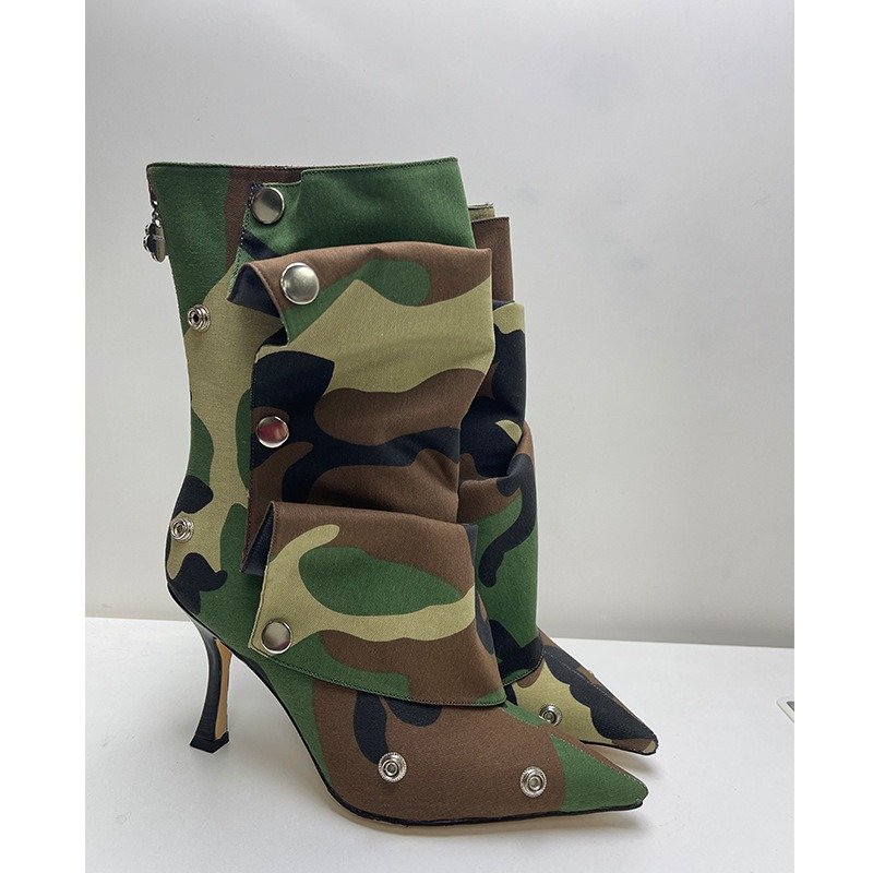 IDOIT Hot Selling Women Stiletto Heel Slouchy Transformer High Quality Button Boots with Zipper Detachable Boots