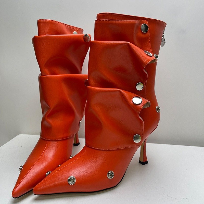 IDOIT Hot Selling Women Stiletto Heel Slouchy Transformer High Quality Button Boots with Zipper Detachable Boots