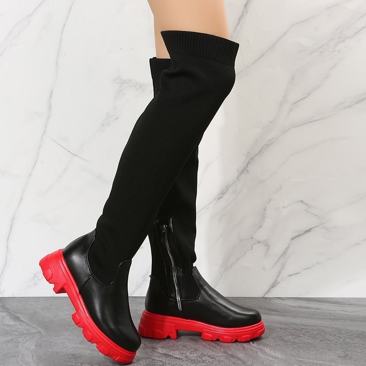 Trendy cotton fabric ZIP winter boots for ladies anti-slippery rubber sole knee high boots big size outdoor boots women shoes