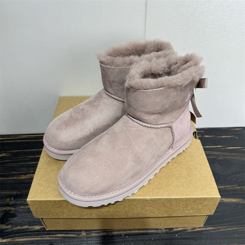 Women's Cowhide Wool Lined Thick Sole Ankle Boots Factory Wholesale Warm Winter Snow Boots Waterproof Flat Autumn Children