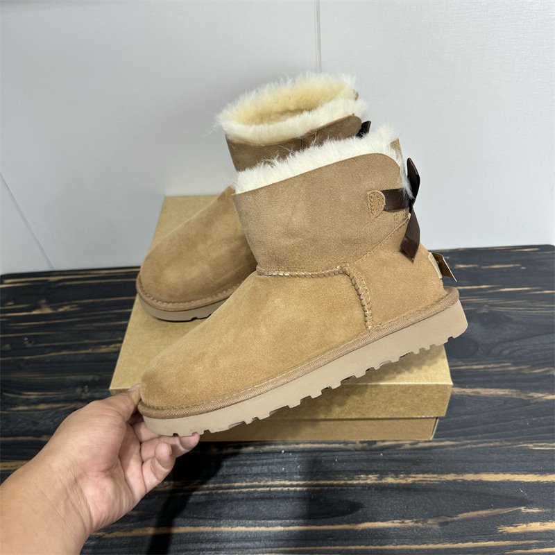 Women's Cowhide Wool Lined Thick Sole Ankle Boots Factory Wholesale Warm Winter Snow Boots Waterproof Flat Autumn Children