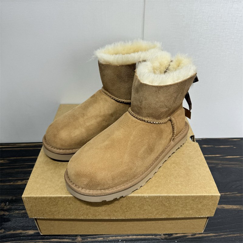 Women's Cowhide Wool Lined Thick Sole Ankle Boots Factory Wholesale Warm Winter Snow Boots Waterproof Flat Autumn Children