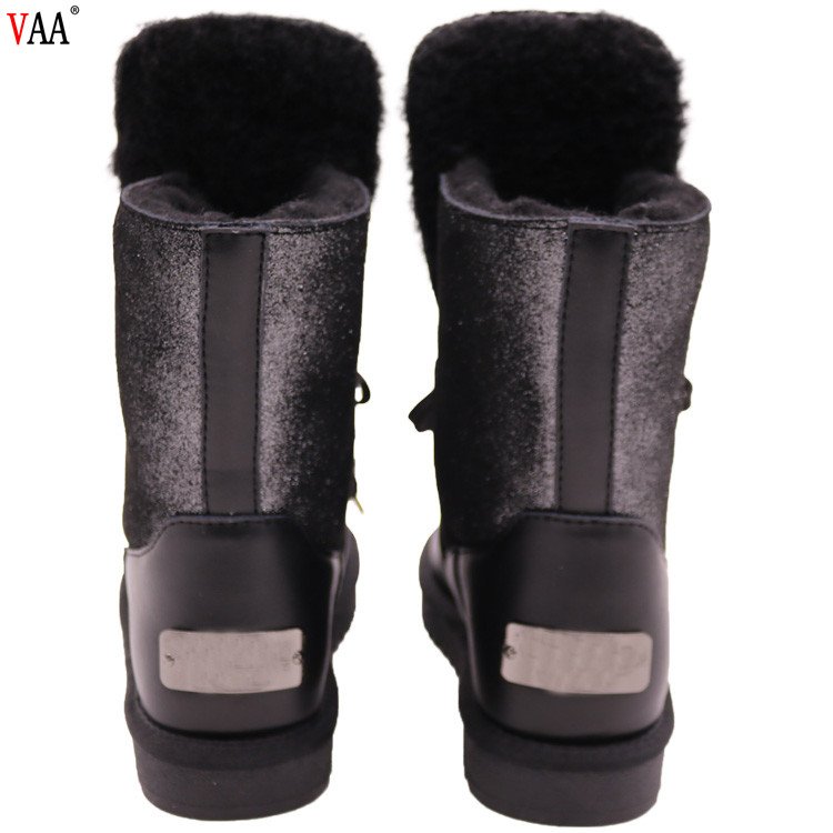 CF-245 Free Samples Lace Up Cow Leather Winter Factory Pure Wool Snow Boots For Ladies,Real Fur Winter Ladies Boots Shoes