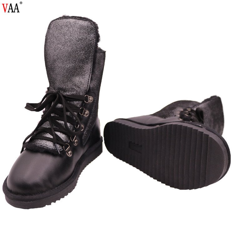 CF-245 Free Samples Lace Up Cow Leather Winter Factory Pure Wool Snow Boots For Ladies,Real Fur Winter Ladies Boots Shoes